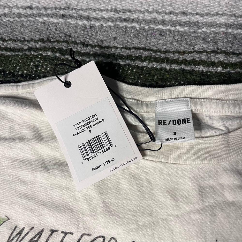 New RE/DONE Classic Drinks Tee in Vintage White Size Small - Picture 8 of 8